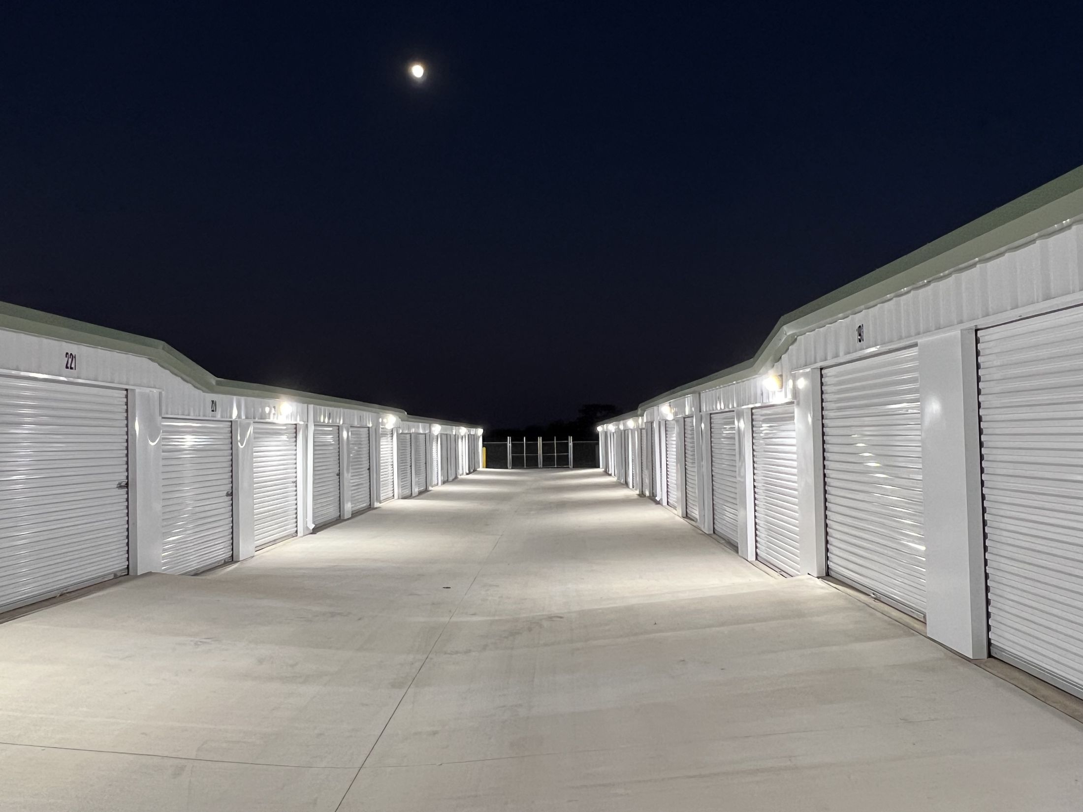 Devine Self Storage lighted units at night